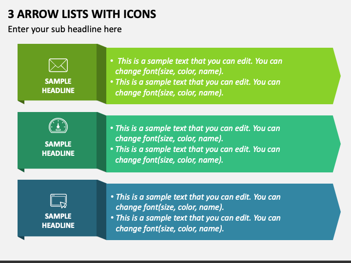 3 Arrow Lists with Icons PPT Slide 1