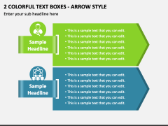 2 Colorful Text Boxes - Arrow Style PPT Slide 1