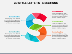 3D Style Letter S - 5 Sections PPT Slide 1