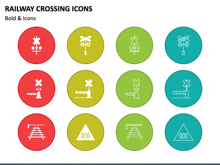 Railway Crossing Icons PPT Slide 1