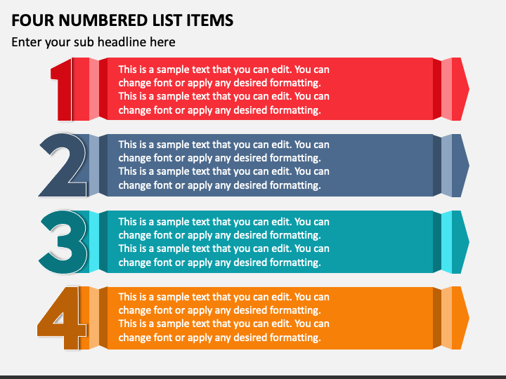 Four Numbered List Items PPT Slide 1