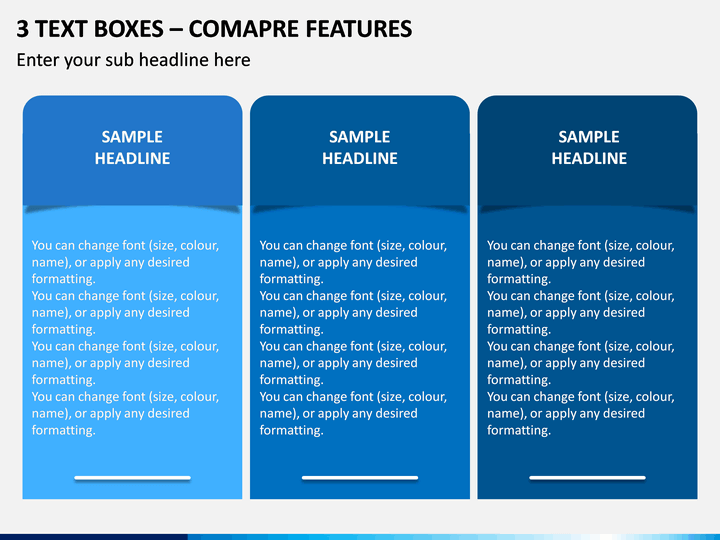 3 Text Boxes - Comapre Features PPT Slide 1