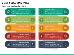 5 List 2 Columns Table PPT Slide 2