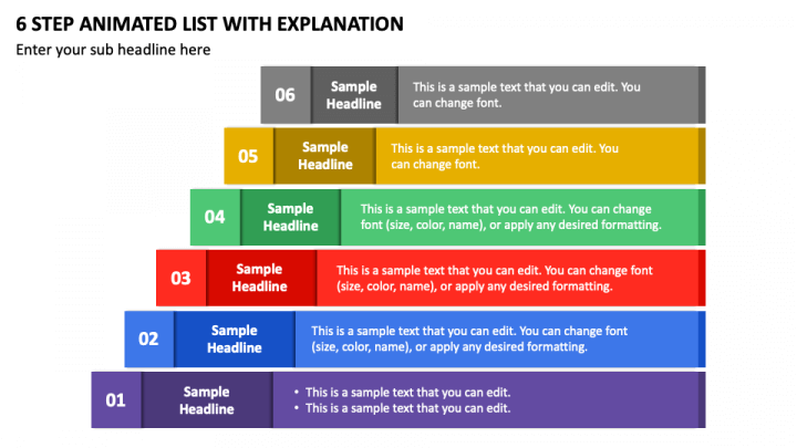 6 Step Animated List with Explanation PPT Slide 1