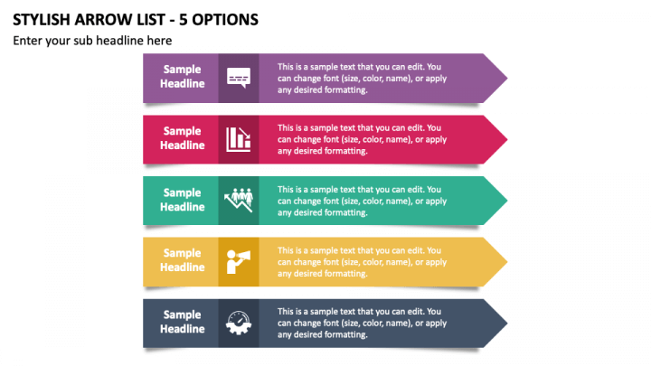 Stylish Arrow List - 5 Options PPT Slide 1