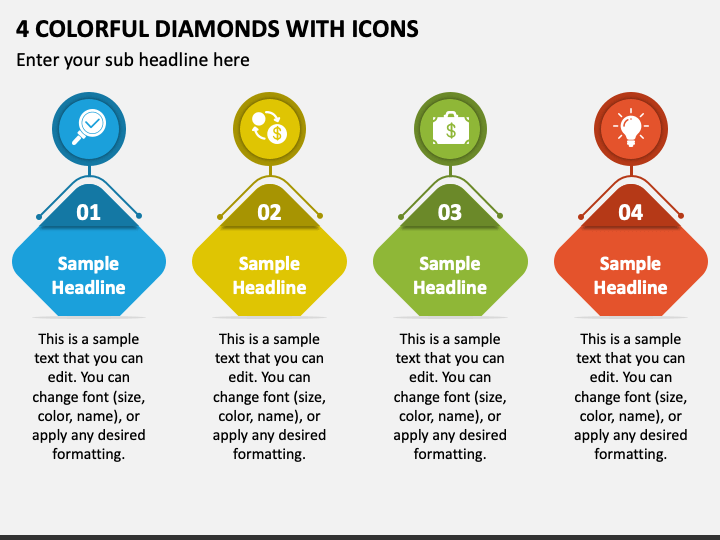 4 Colorful Diamonds with Icons PPT Slide 1