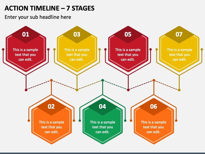 Action Timeline - 7 Stages PPT Slide 1