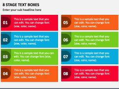 8 Stage Text Boxes PPT Slide 1