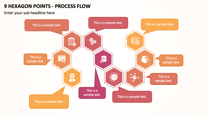 9 Hexagon Points - Process Flow PPT Slide 1
