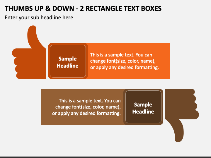 Thumbs Up & Down - 2 Rectangle Text Boxes PPT Slide 1