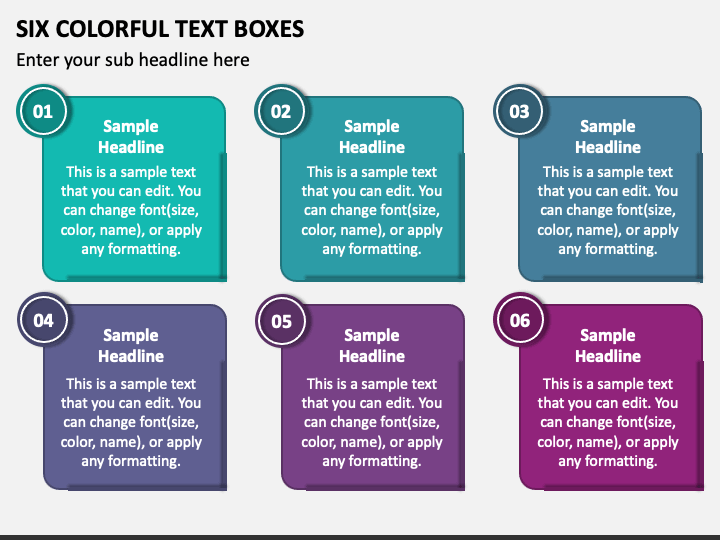 Six Colorful Text Boxes PPT Slide 1