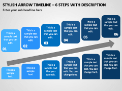 Stylish Arrow Timeline - 6 Steps with Description PPT Slide 1