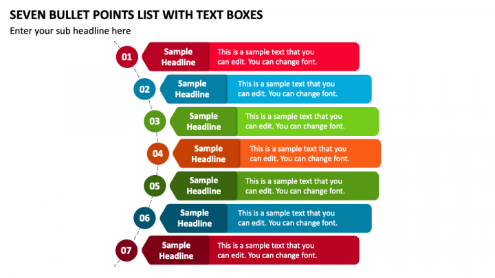 Seven Bullet Points List with Text Boxes PPT Slide 1