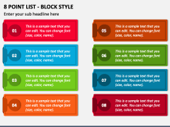 8 Point List - Block Style PPT Slide 1
