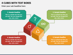4 Cubes with Text Boxes PPT Slide 1