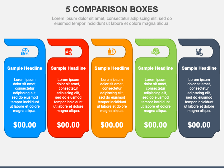 5 Comparison Boxes PPT Slide 1
