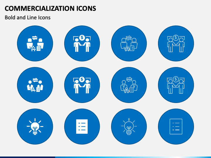 Commercialization Icons PPT Slide 1