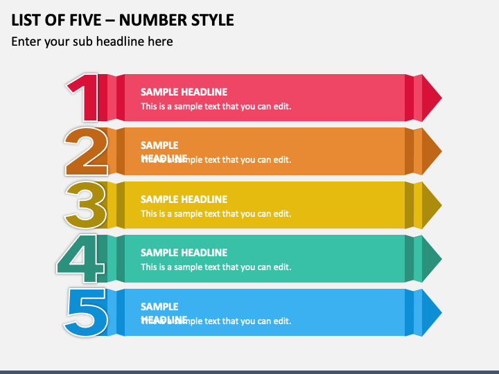List of Five - Number Style PPT Slide 1