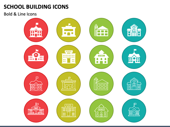 School Building Icons PPT Slide 1