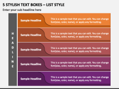 5 Stylish Text Boxes - List Style PPT Slide 1