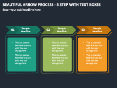 Beautiful Arrow Process - 3 Step with Text Boxes PPT Slide 2
