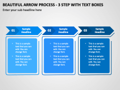 Beautiful Arrow Process - 3 Step with Text Boxes PPT Slide 1