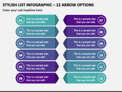 Stylish List Infographic - 12 Arrow Options PPT Slide 1