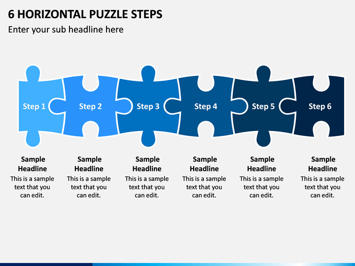 6 Horizontal Puzzle Steps PPT Slide 1