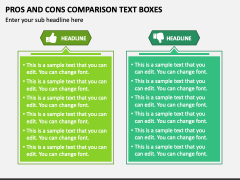 Pros and Cons Comparison Text Boxes PPT Slide 1
