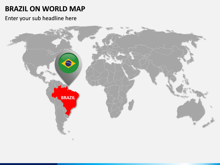 Brazil on World Map PPT Slide 1