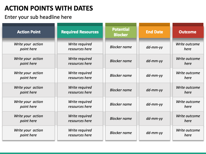 Action Points with Dates PowerPoint and Google Slides Template - PPT Slides