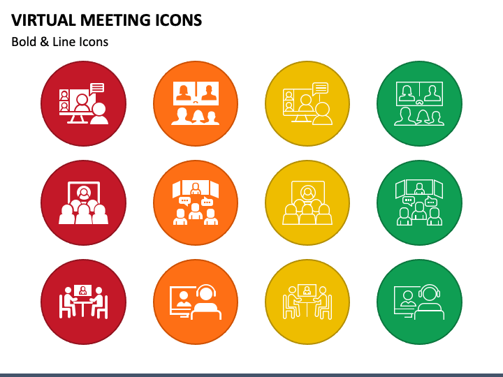Virtual Meetings Icons PowerPoint Slide 1