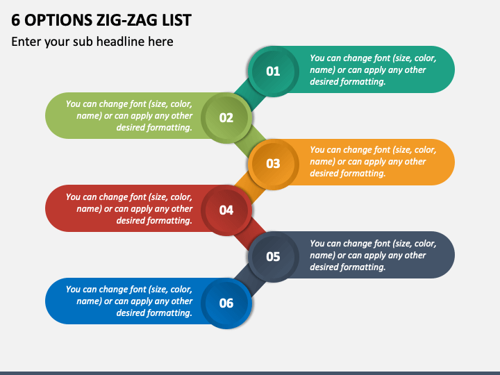 6 Options Zig-Zag List PPT Slide 2