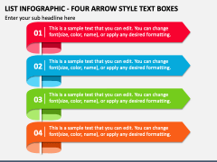 List Infographic - Four Arrow Style Text Boxes PPT Slide 1