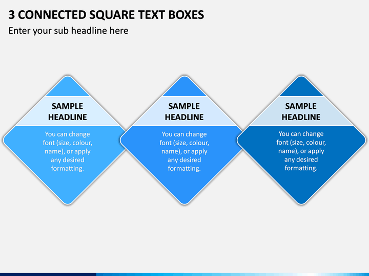 3 Connected Square Text Boxes PPT Slide 1