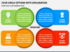 Four Circle Options with Explanation PPT Slide 1