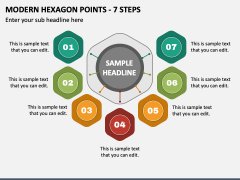 Modern Hexagon Points - 7 Steps PPT Slide 1