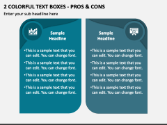 2 Colorful Text Boxes - Pros & Cons PPT Slide 1