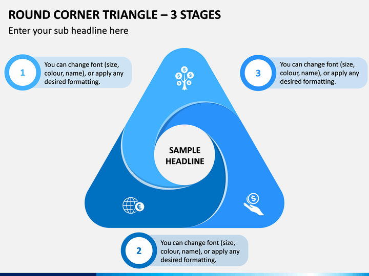 Round Corner Triangle - 3 Stages PPT Slide 1