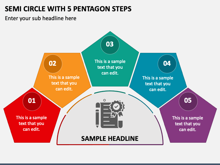 Semi Circle with 5 Pentagon Steps PPT Slide 1