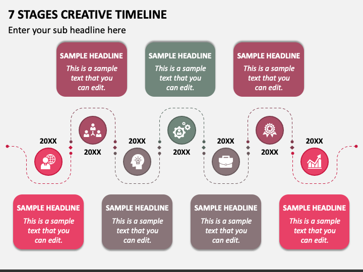 7 Stages Creative Timeline PPT Slide 1