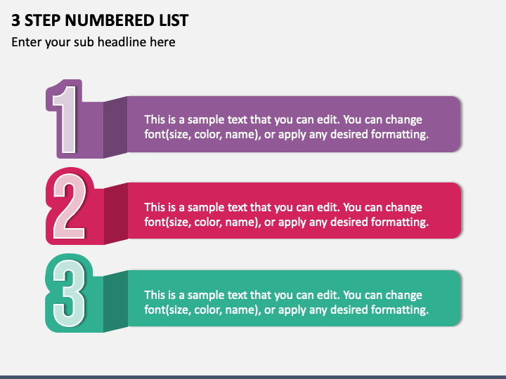 3 Step Numbered List PPT Slide 1