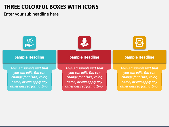 Three Colorful Boxes with Icons PPT Slide 1