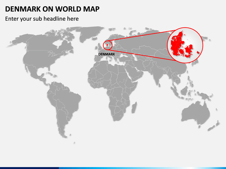 Denmark on World Map PPT Slide 1