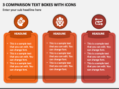 3 Comparison Text Boxes with Icons PPT Slide 1