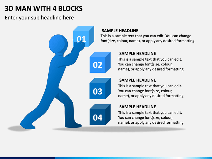 3D Man With 4 Blocks PPT Slide 1