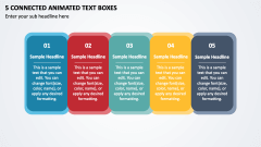 5 Connected Animated Text Boxes PPT Slide 1