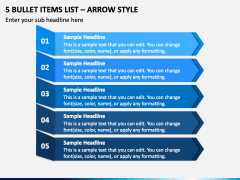 5 Bullet Items List - Arrow Style PPT Slide 2