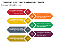 7 Diamond Points with Arrow Text Boxes PPT Slide 1