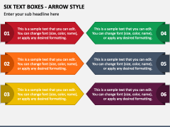 Six Text Boxes - Arrow Style PPT Slide 1